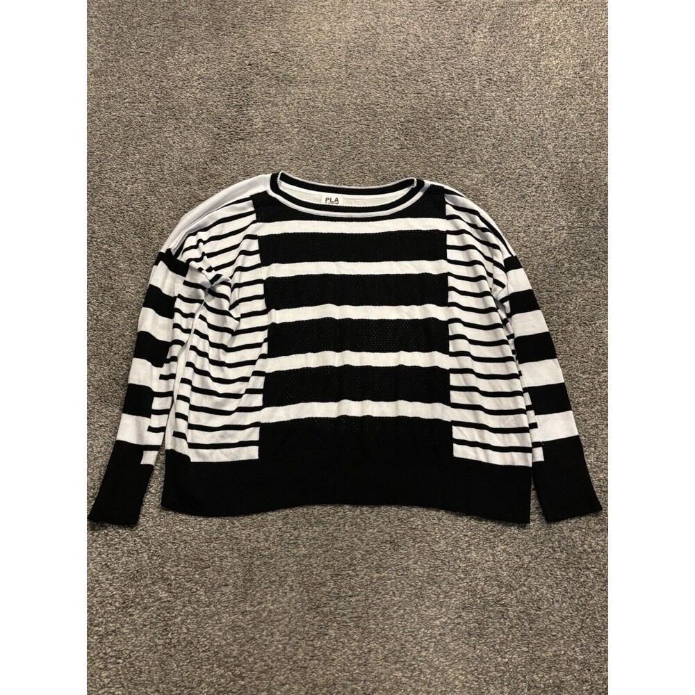 Planet By Lauren G Black Boxy Sweater Long Sleeve Pima Cotton Blend Top ONE SIZE